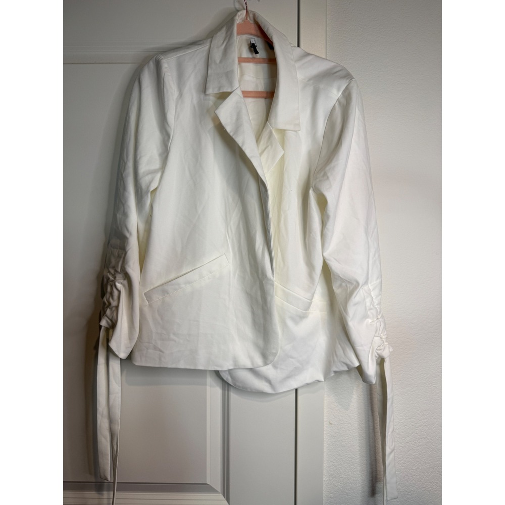 Lulus White Ruched Tie Sleeve Open Front Blazer Jacket XL
